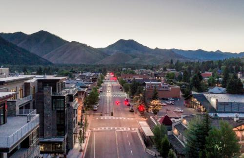Downtown Ketchum from a drone at sunset